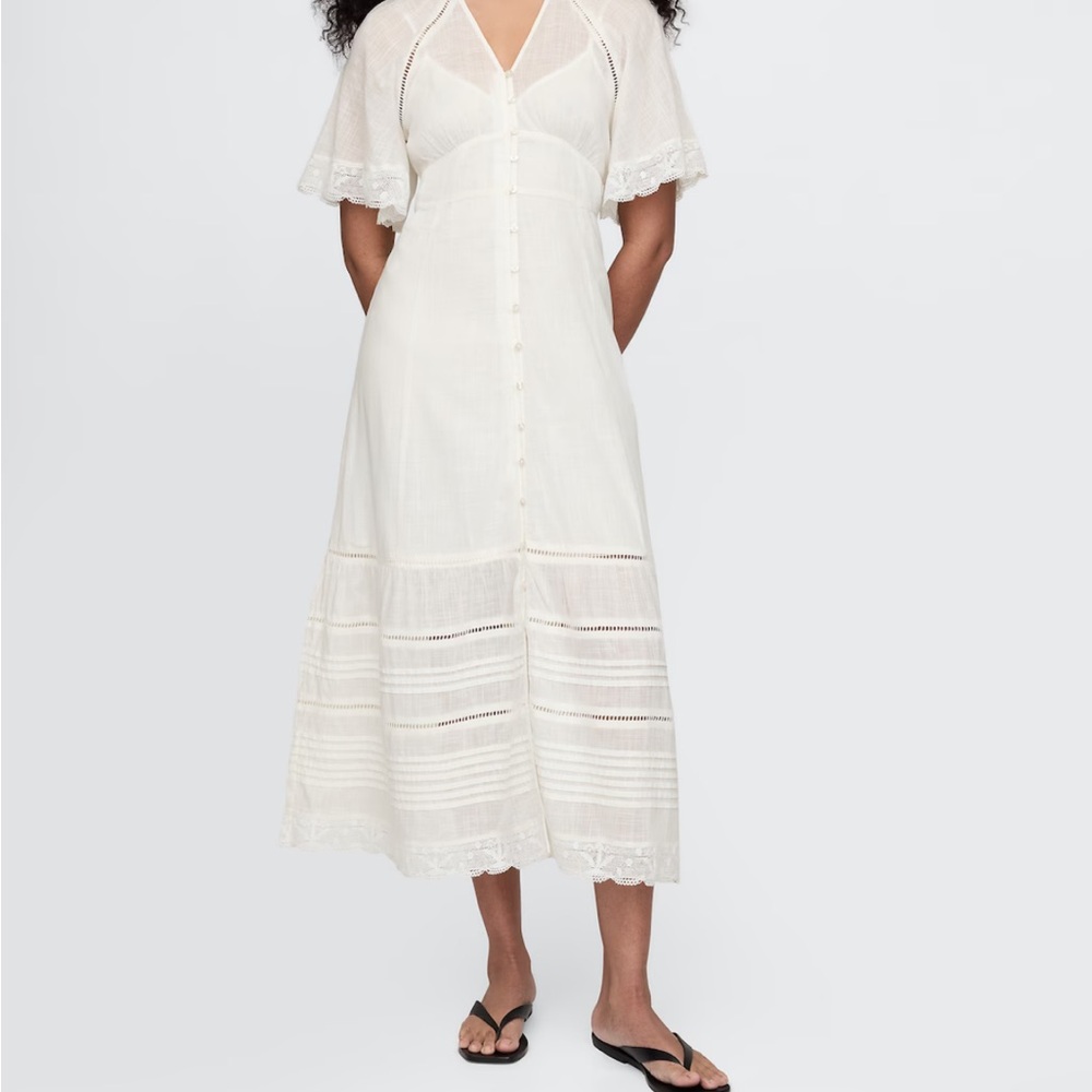 GAP White Midi Dress with Lace Details